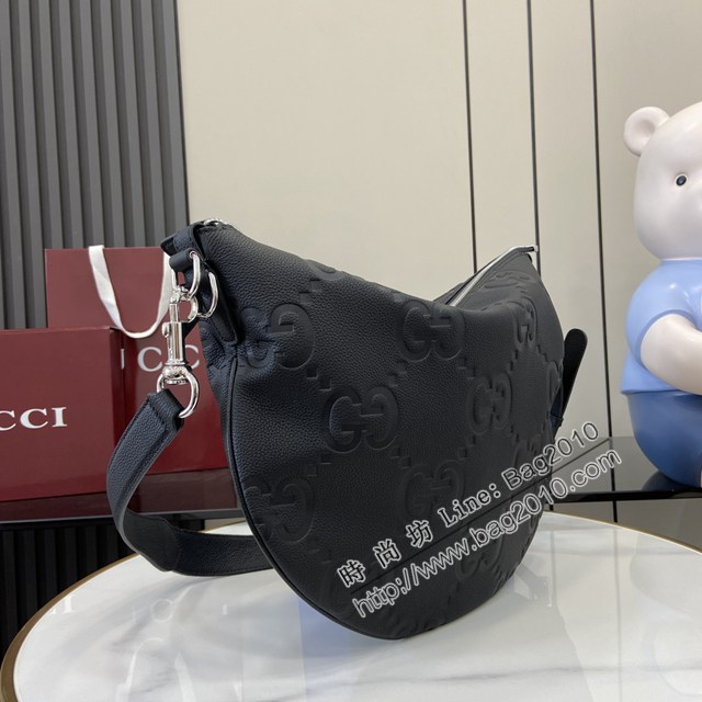 Gucci專櫃古馳最新款Body雙鎖扣粒面軟皮小號男士肩背包 jh2465型號：801887